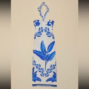 NWT Farm Rio Off-White Blue Yard Sleeveless Maxi Dress